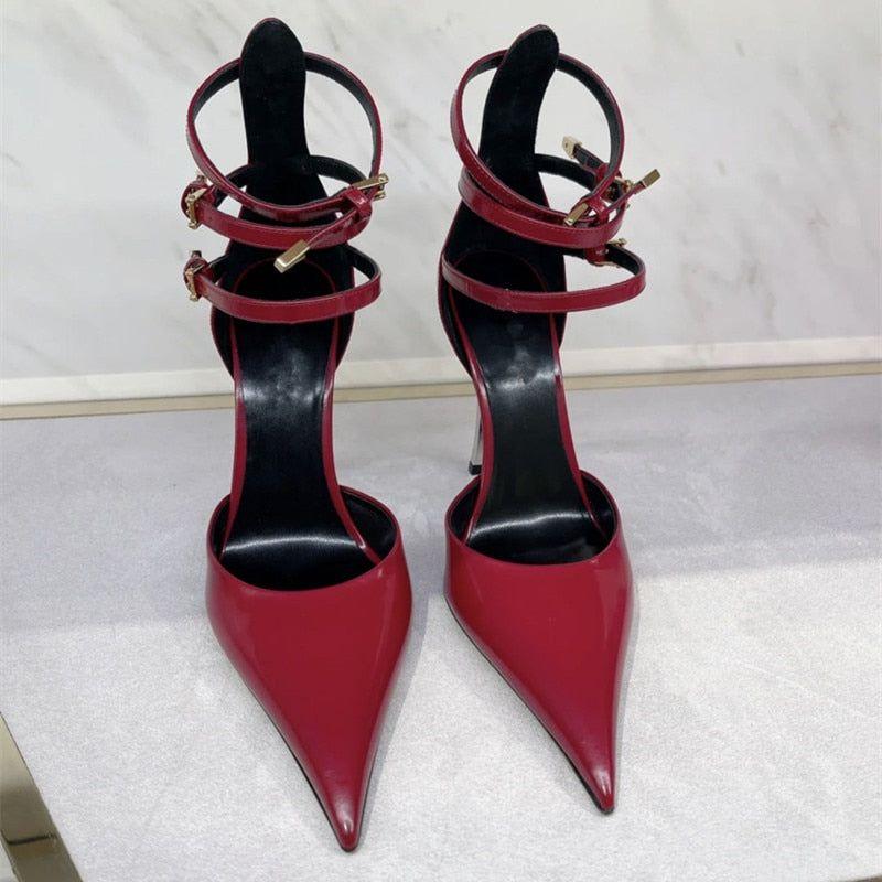 New High-end Metal Heel Stiletto Pointy Toe Triple Strap Pumps - Frimunt Clothing Co.