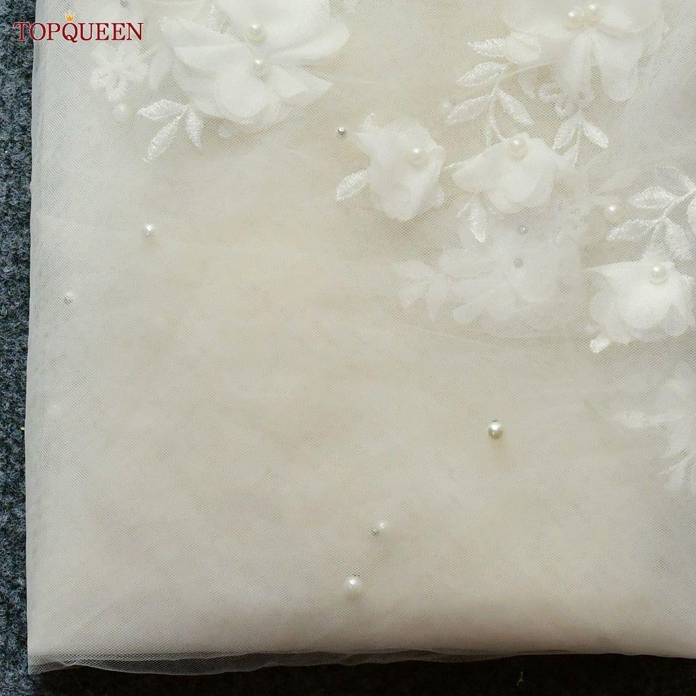 3D Flowers with Pearls Cathedral Length Luxury Bridal Veil - Frimunt Clothing Co.