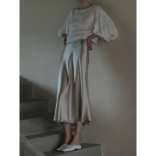 Summer Midi Satin Elegant High Waist A Line Women's Long Skirts