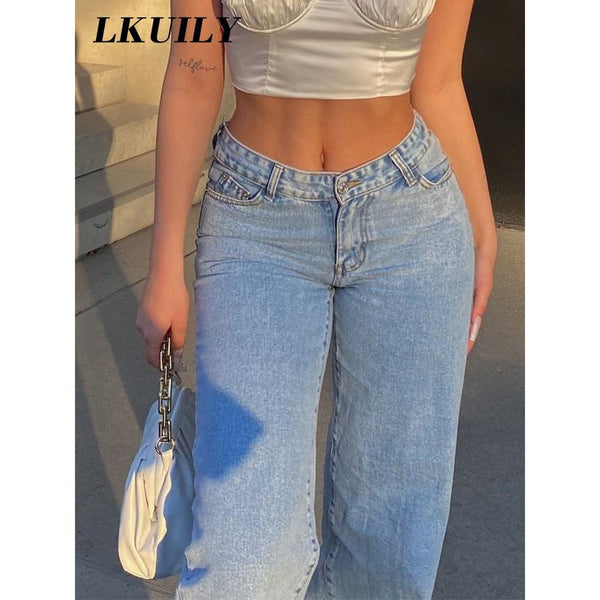 Low Waist Women Baggy Jeans New Y2K Fashion Straight Leg Loose Blue Washed - Frimunt Clothing Co.