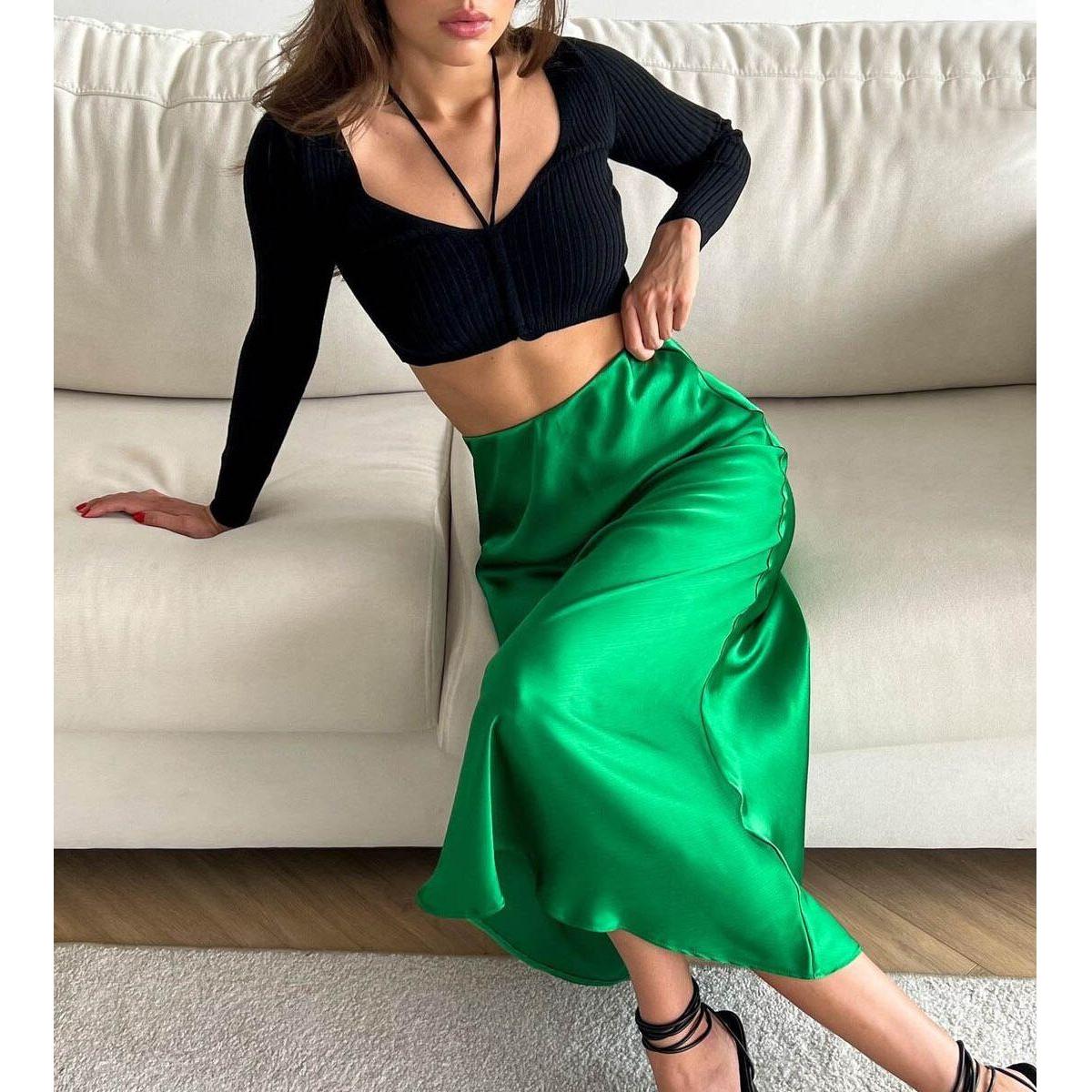Summer Midi Satin Elegant High Waist A Line Women's Long Skirts - Frimunt Clothing Co.