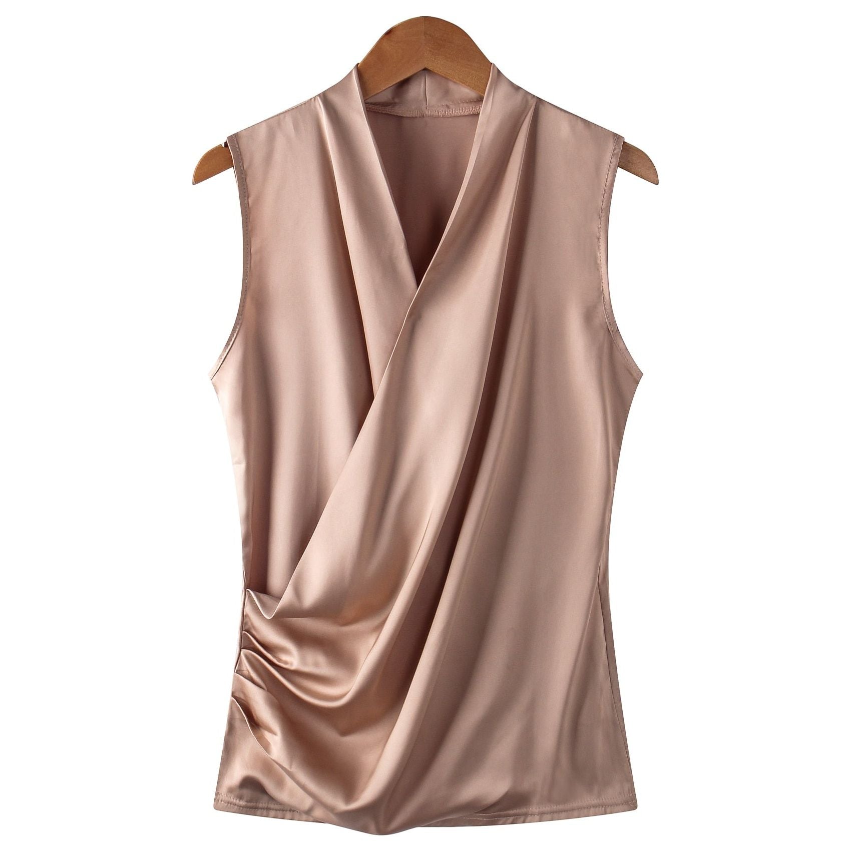 Women's Smooth Satin Sleeveless V-neck Top Slim Fit - Frimunt Clothing Co.