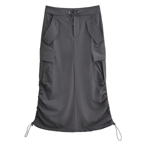 Women's Summer Double Drawstring Pocket Skirt Casual Midi Skirt
