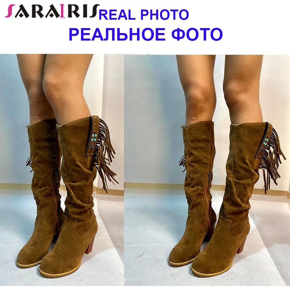 Western Cowboy Boots For Women Faux Suede Mid-Calf Side Fringe - Frimunt Clothing Co.