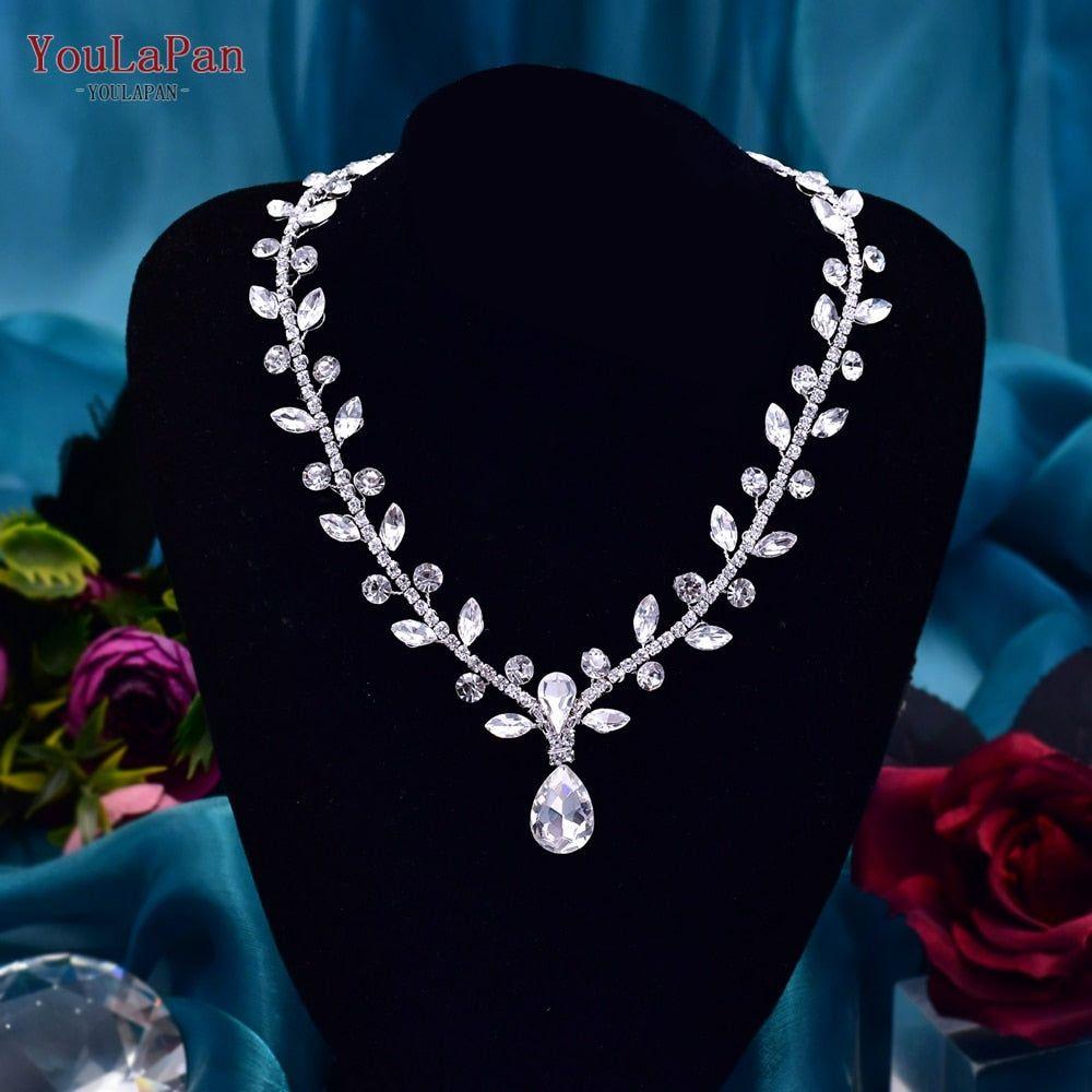 Bridal Pendant Necklace Water Drop Rhinestone Elegant Bridal Jewelry - Frimunt Clothing Co.
