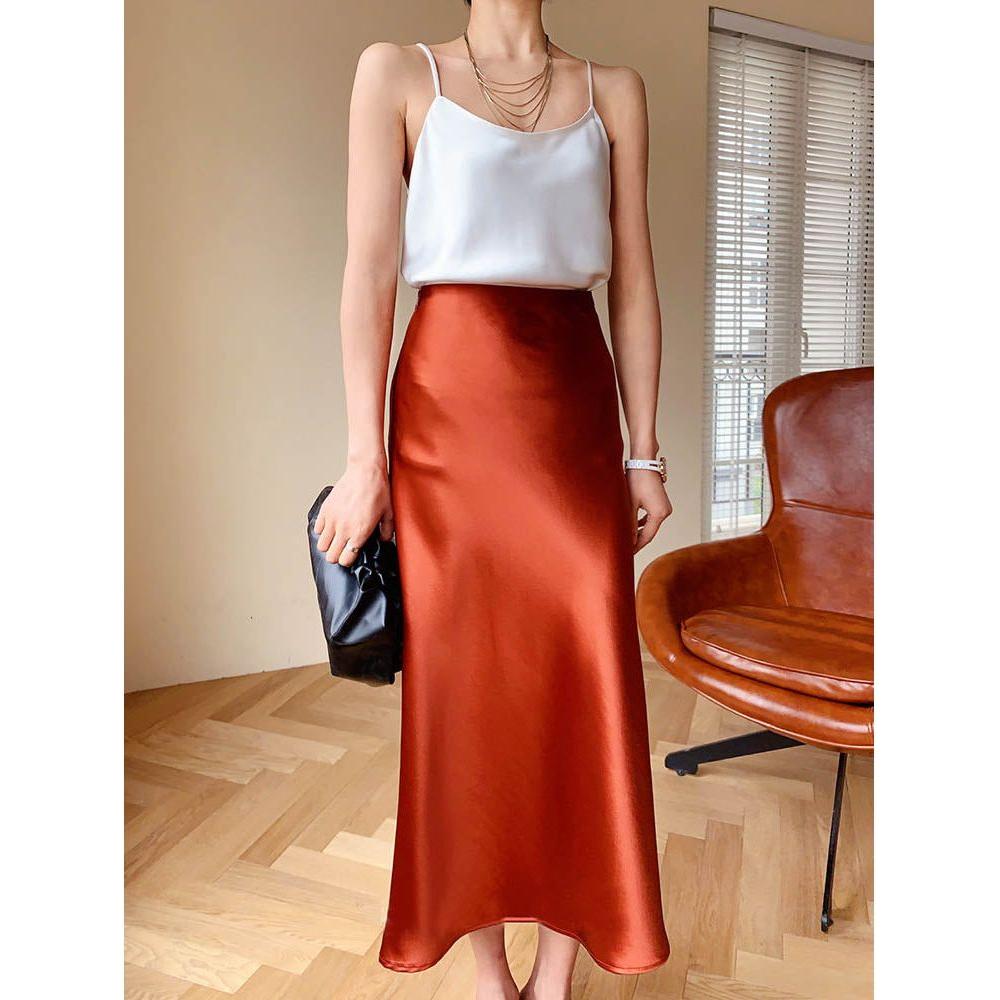 Summer Midi Satin Elegant High Waist A Line Women's Long Skirts - Frimunt Clothing Co.