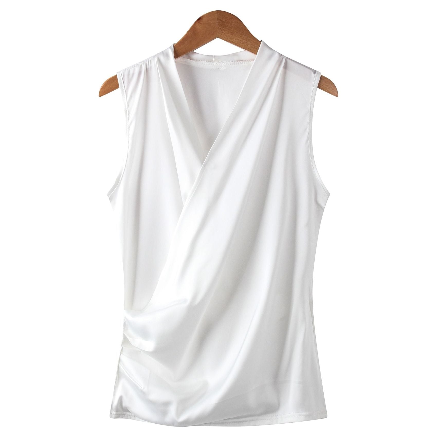 Women's Smooth Satin Sleeveless V-neck Top Slim Fit - Frimunt Clothing Co.