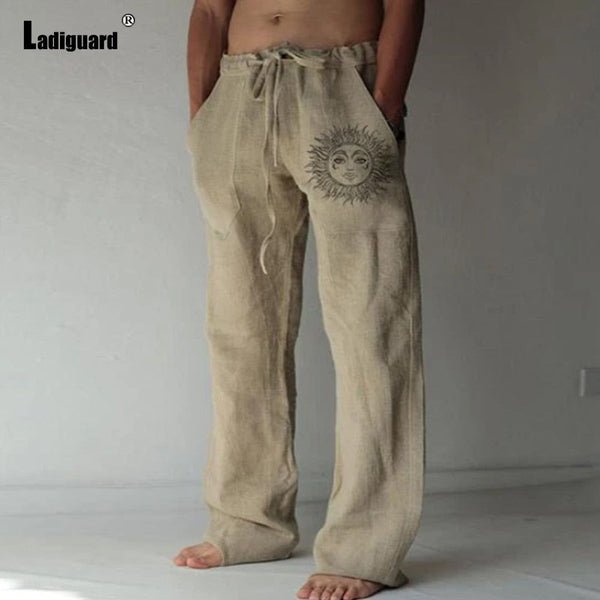 Men's Beachwear Linen Pants Drawstring Trouser Plus Sizes Assorted Colors & Prints