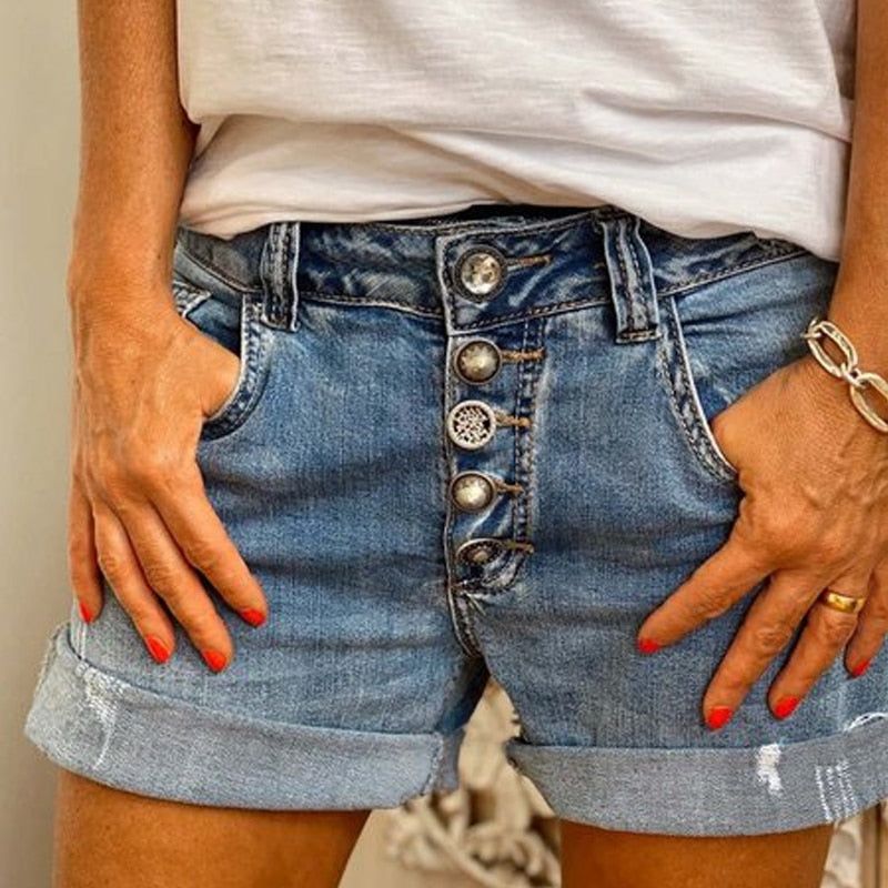 Women's Low Rise Denim Shorts Loose Summer Streetwear Frayed Thin Blue Plus Size