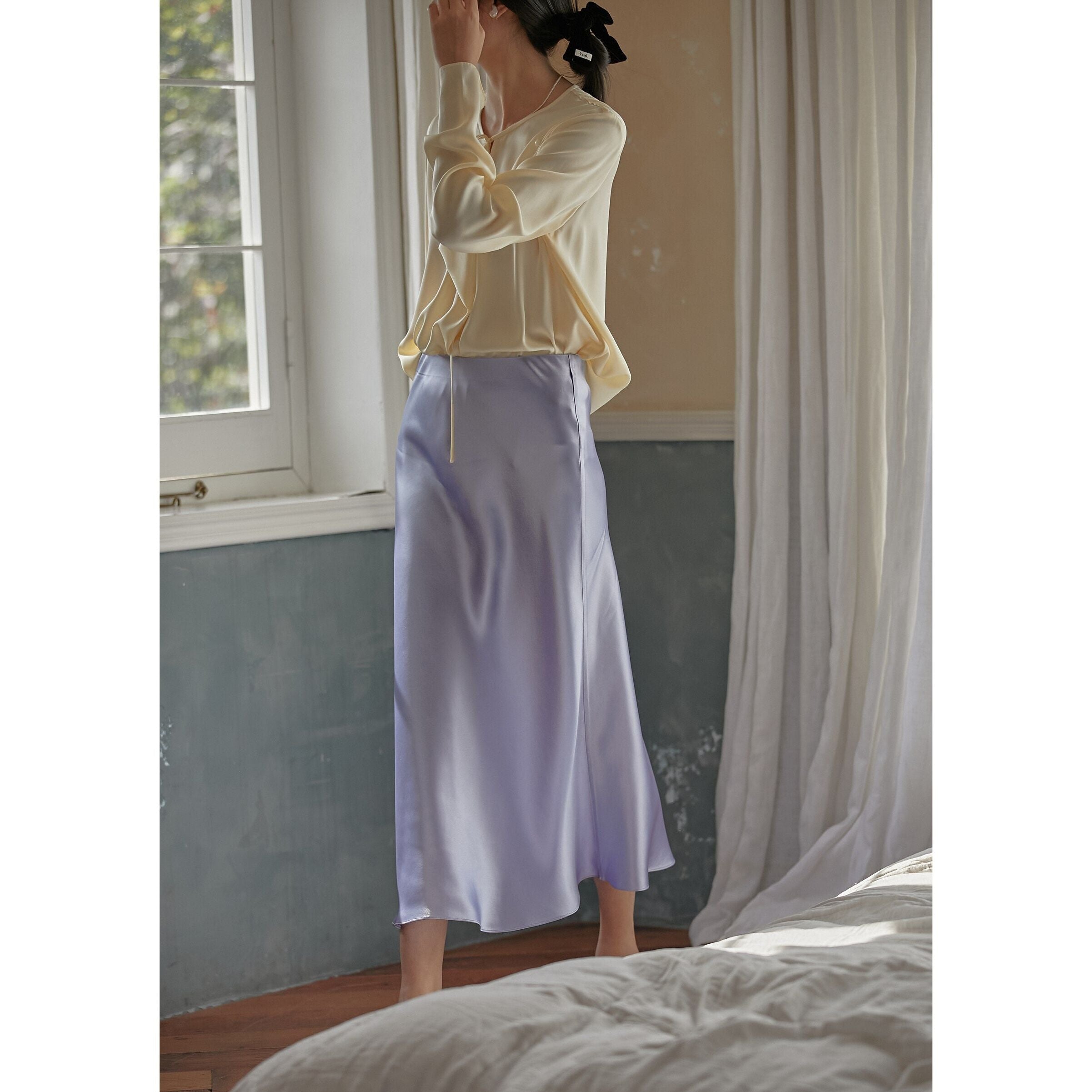Summer Midi Satin Elegant High Waist A Line Women's Long Skirts - Frimunt Clothing Co.