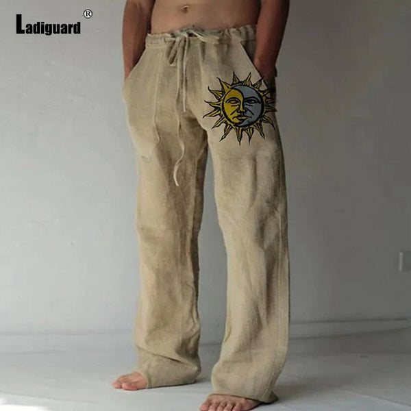 Men's Beachwear New Design Linen Pants Casual Drawstring Trouser Plus Sizes Assorted Prints - Frimunt Clothing Co.