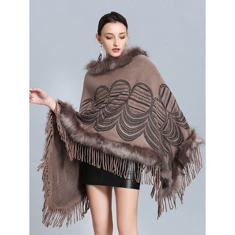 Women's Luxury Knitted Cape Cashmere Loose Long Sleeve Fringed
