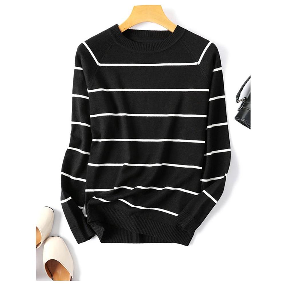 Women's Spring Autumn Long Sleeve Striped Knitted O-Neck Pullover Sweater - Frimunt Clothing Co.