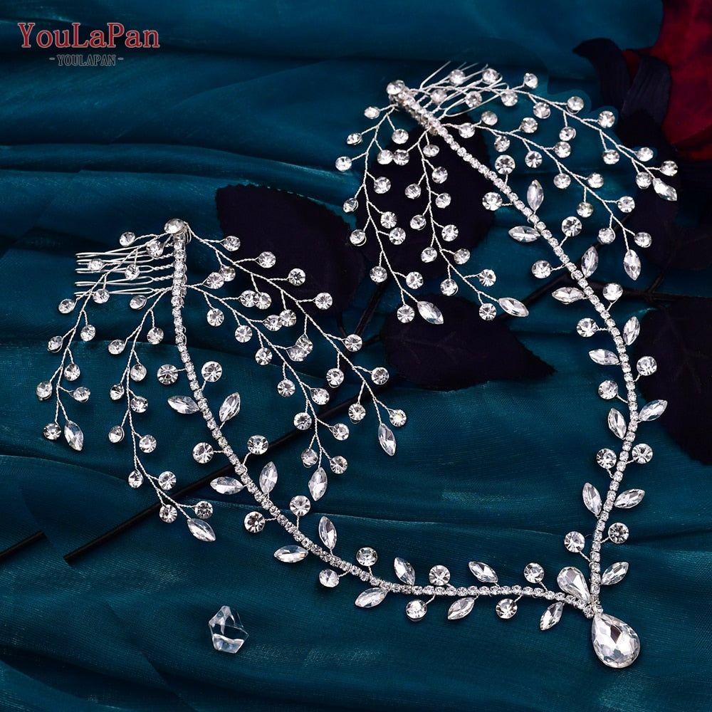 Luxury Rhinestones Wedding Forehead Headdress Water Drop Bridal Head Tiara With Combs - Frimunt Clothing Co.