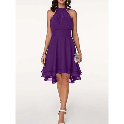 Women's Elegant Halter Sleeveless Midi Dress Summer Chiffon Solid Colors - Frimunt Clothing Co.