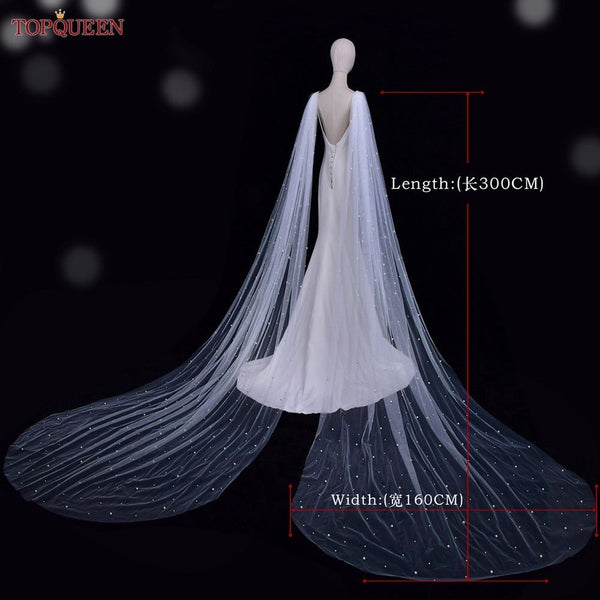 Bridal Wings With Pearls 2 Pieces Beaded Shoulder Veil Cathedral Drop Wedding Long Shawl