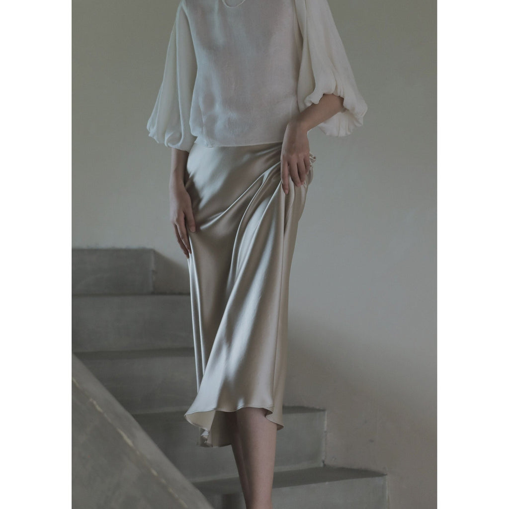 Summer Midi Satin Elegant High Waist A Line Women's Long Skirts - Frimunt Clothing Co.