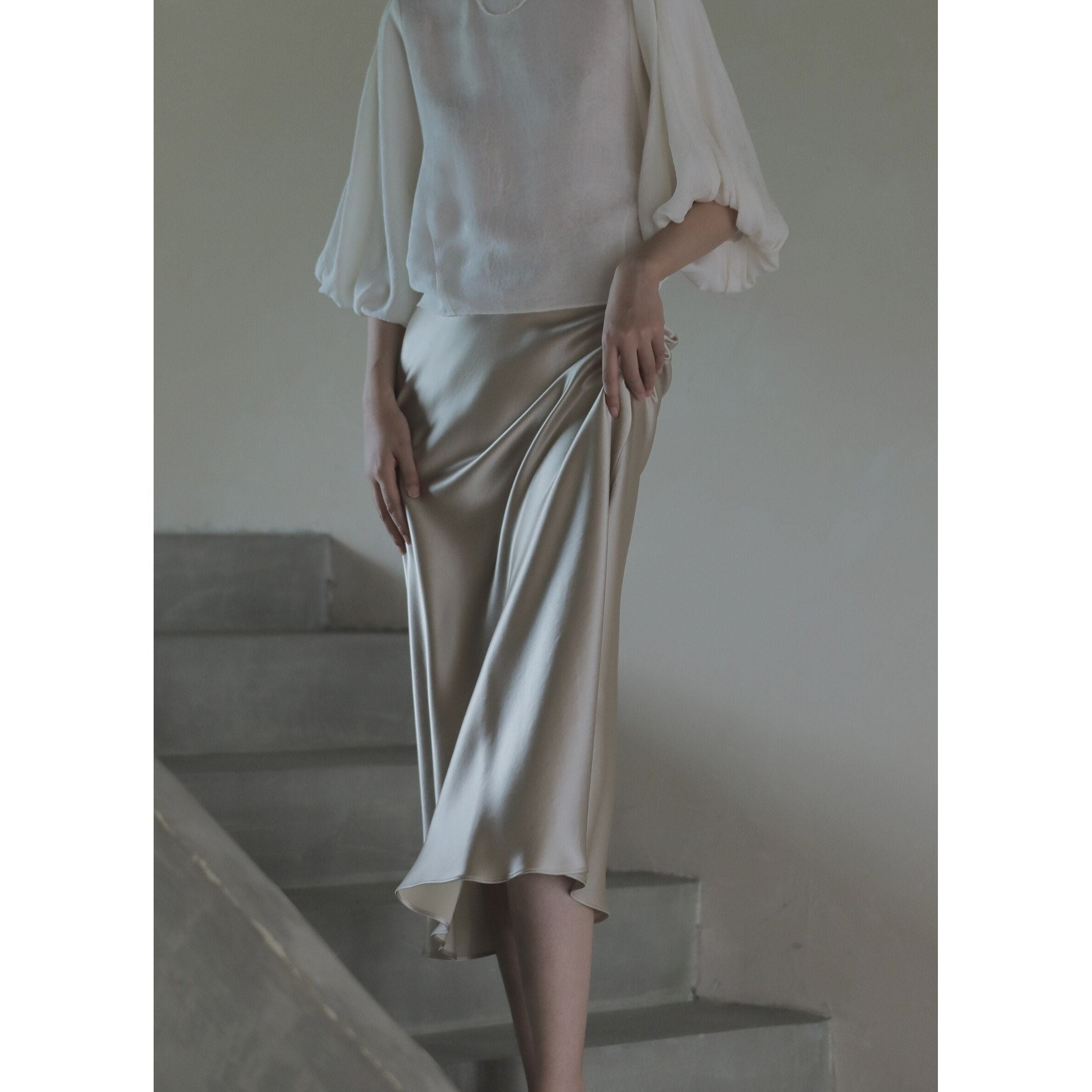 Summer Midi Satin Elegant High Waist A Line Women's Long Skirts - Frimunt Clothing Co.