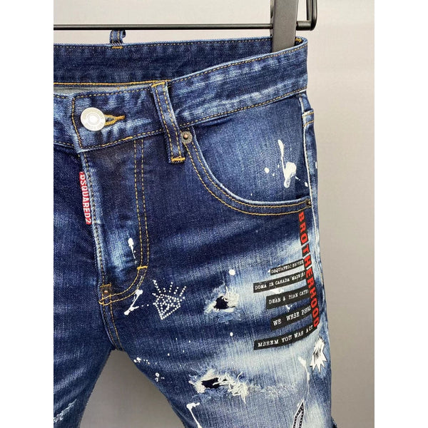 Men's Washed, Ripped, Painted Biker Denim Shorts *A503-1