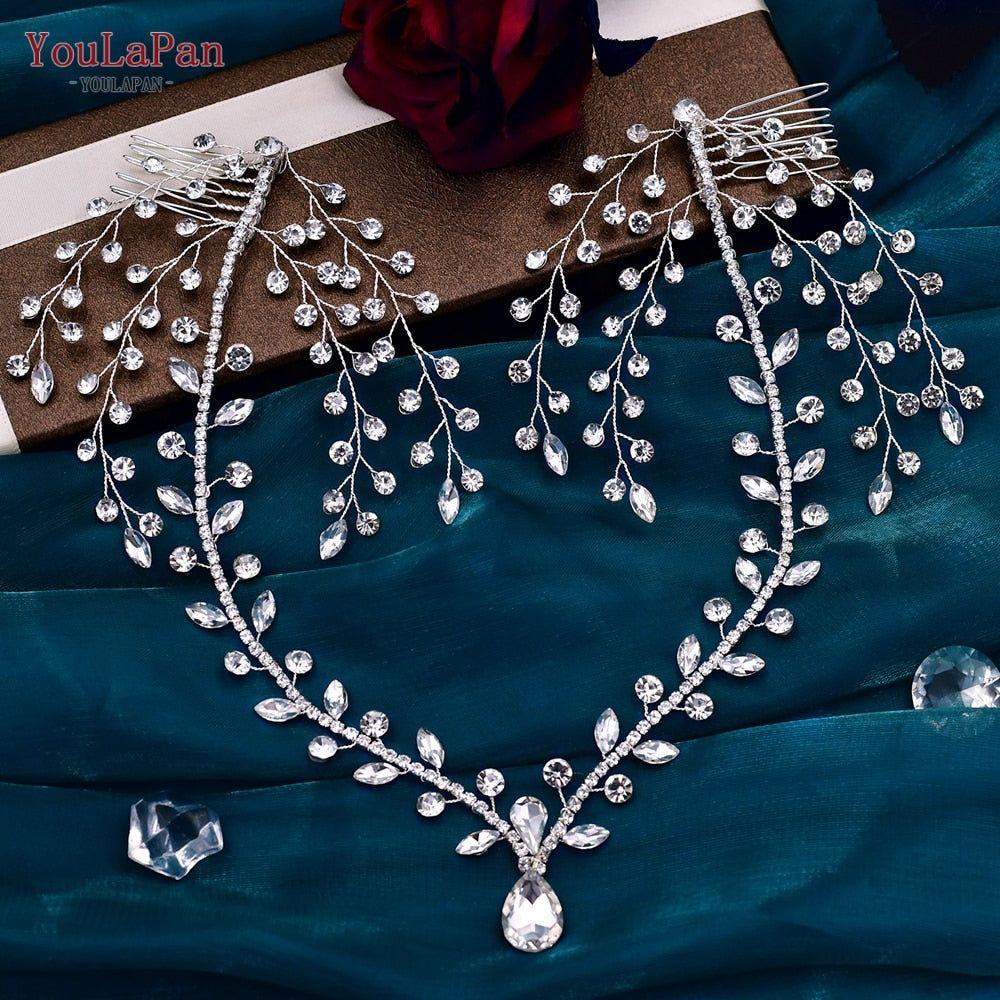 Luxury Rhinestones Wedding Forehead Headdress Water Drop Bridal Head Tiara With Combs - Frimunt Clothing Co.