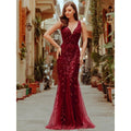 Plus Size Evening Dresses Mermaid Sleeveless V-Neck Sequin 2022 Elegant Prom Dress EP07886 - Frimunt Clothing Co.