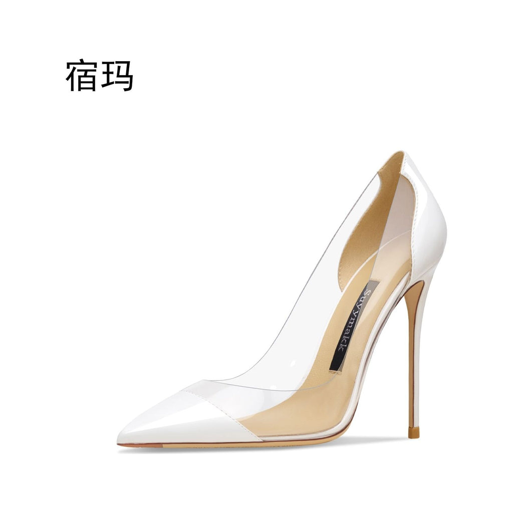New Comfortable Clear Women Pointed Toe Pumps Clear Rhinestones High Heel Shoes - Frimunt Clothing Co.