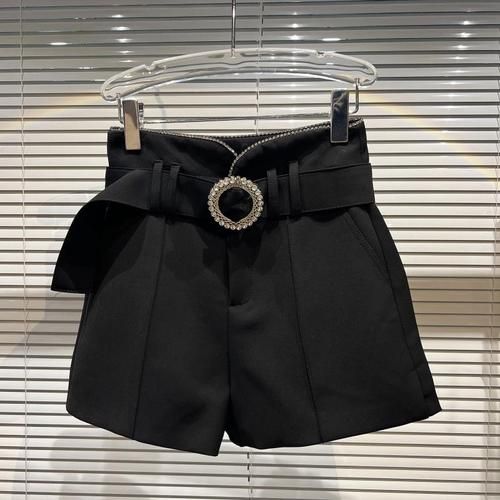Women's Rhinestone Belt Black Dress Shorts Elegant Black and White Shorts 2022 Spring Summer