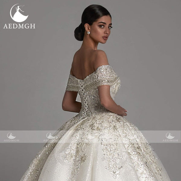 Sophie Luxury Princess Wedding Dress 2022 Sweetheart Off The Shoulder Shiny Lace Beaded Ball Gown Bride Dress - Frimunt Clothing Co.