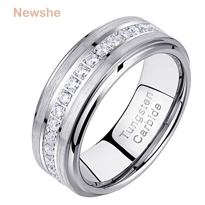 Newshe Men's Promise Wedding Band Tungsten Carbide Rings Half Eternity Round Zircon High Quality Jewelry - Frimunt Clothing Co.
