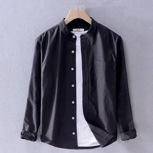 New Casual Men's High Quality Shirts 100% Cotton Stand Collar Comfortable Soft Long Sleeve