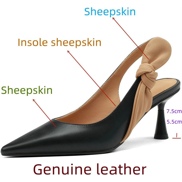 Genuine Leather Women's Pointed Toe Thin Heel Slingback Shoes