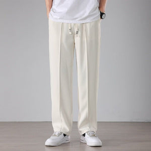 Men's Casual Pants New Drape Baggy Fashion Straight Wide Leg Black Apricot Light Gray