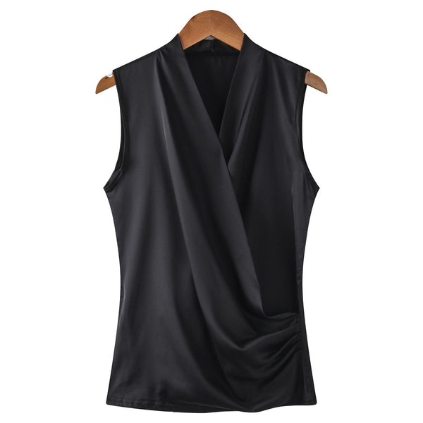 Women's Smooth Satin Sleeveless V-neck Top Slim Fit - Frimunt Clothing Co.