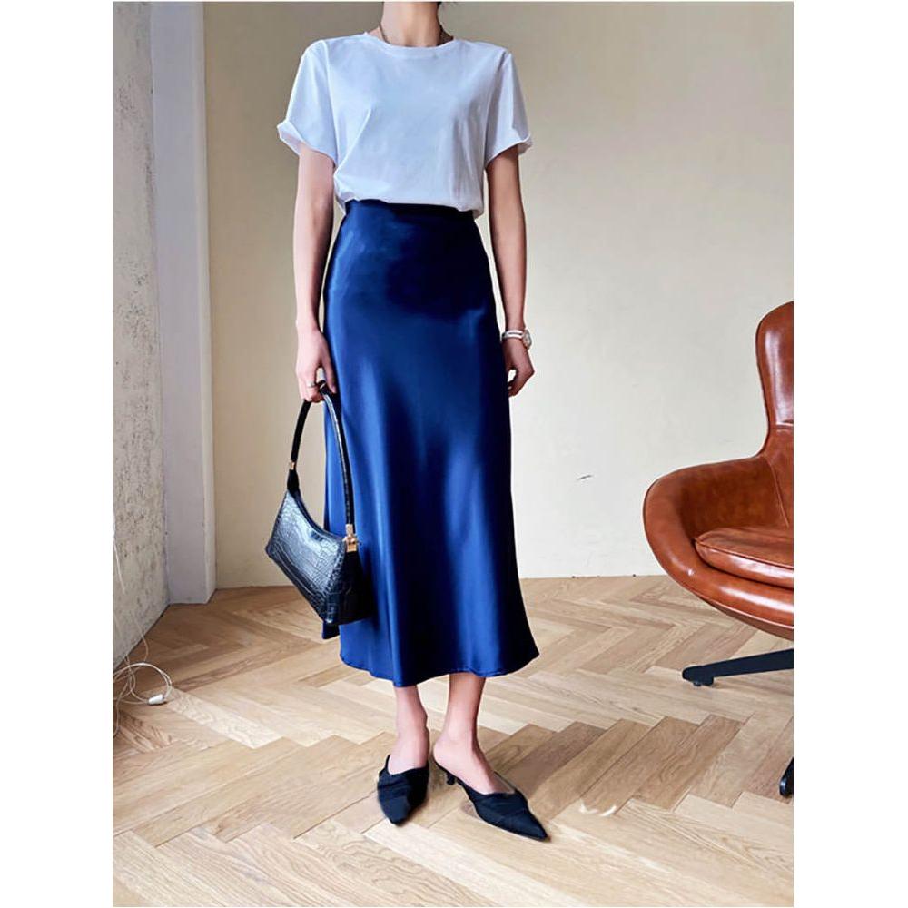 Summer Midi Satin Elegant High Waist A Line Women's Long Skirts - Frimunt Clothing Co.