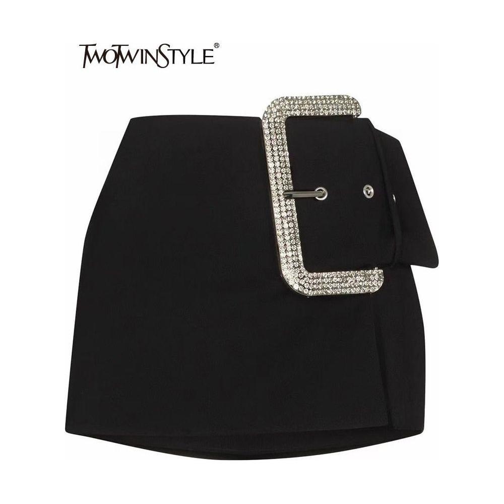 Women's Black Patchwork Diamond Big Buckle Skirt - Frimunt Clothing Co.