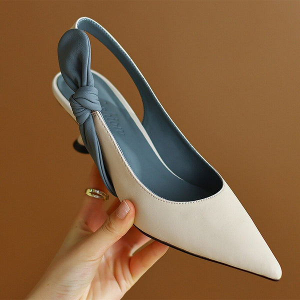 Genuine Leather Women's Pointed Toe Thin Heel Slingback Shoes