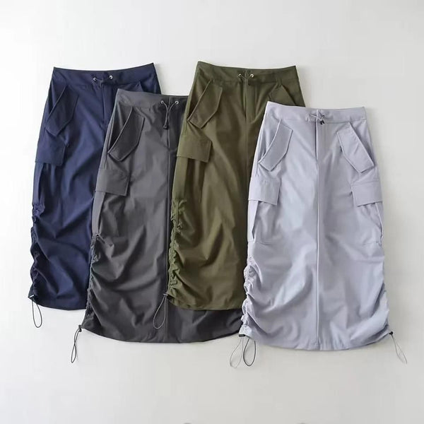 Women's Summer Double Drawstring Pocket Skirt Casual Midi Skirt - Frimunt Clothing Co.