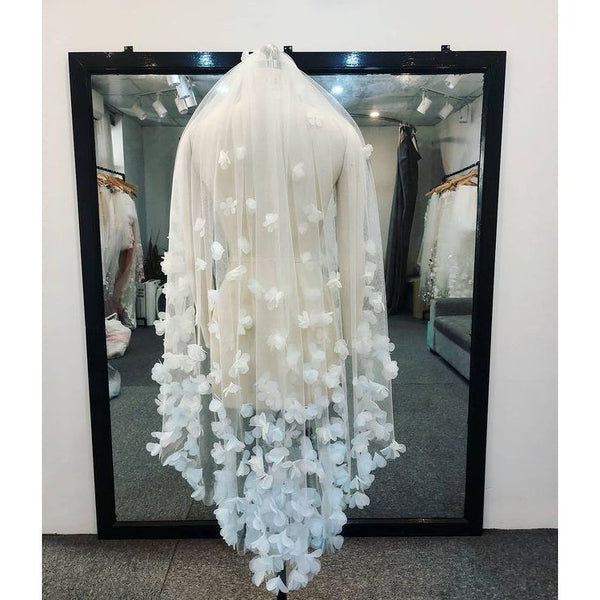 Bridal Veil With 3d Flowers Luxurious Wedding Veils Pure White Short - Frimunt Clothing Co.