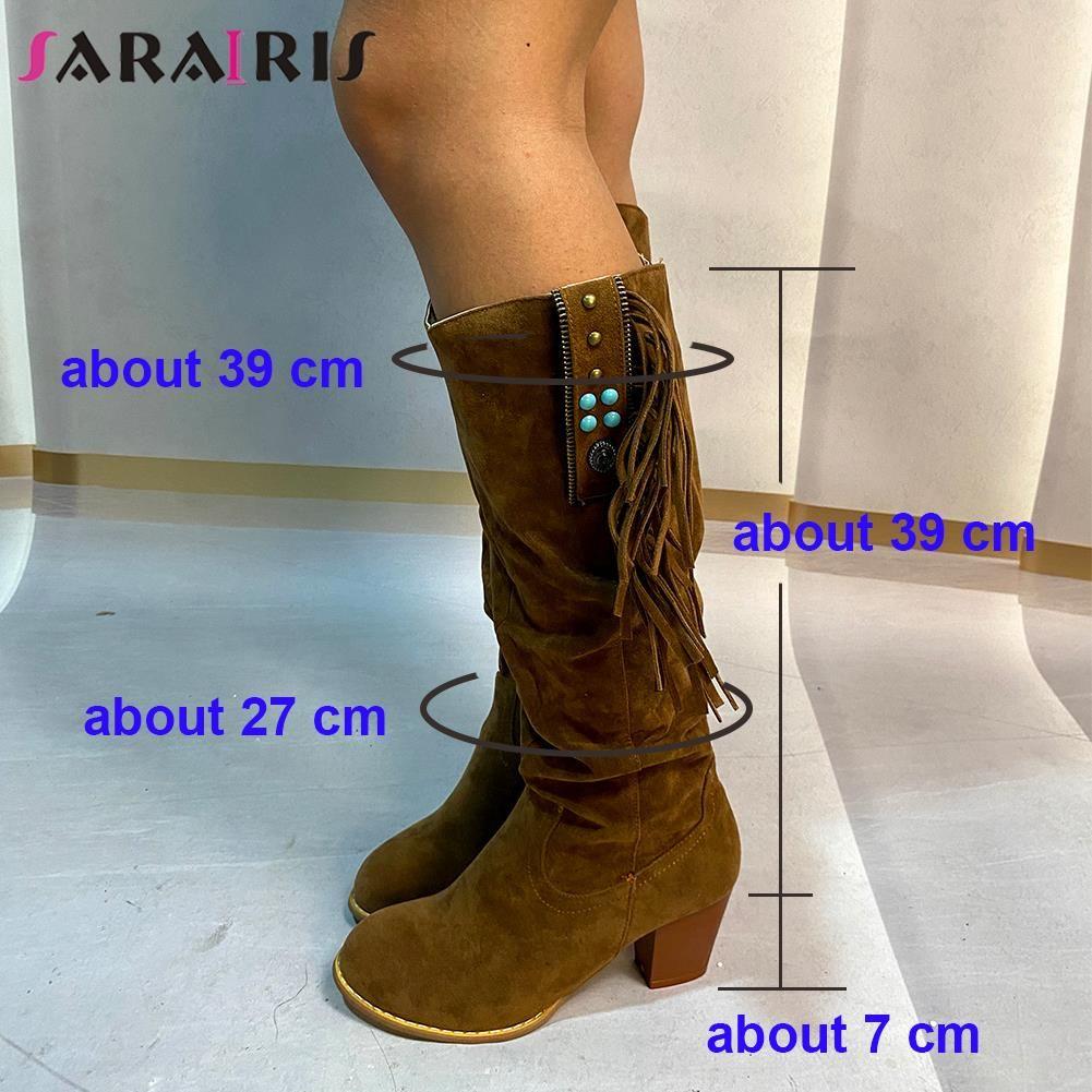 Western Cowboy Boots For Women Faux Suede Mid-Calf Side Fringe - Frimunt Clothing Co.