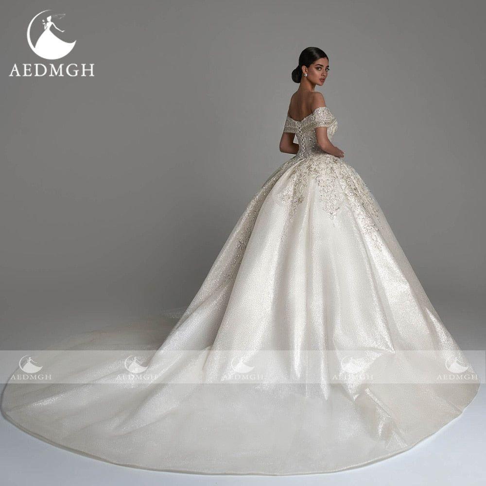 Sophie Luxury Princess Wedding Dress 2022 Sweetheart Off The Shoulder Shiny Lace Beaded Ball Gown Bride Dress - Frimunt Clothing Co.