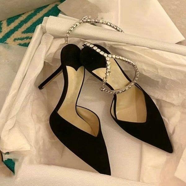 New Exquisite Rhinestone Women's Sexy Pointed High-Heeled Stiletto Shallow Mouth Bridal Shoes - Frimunt Clothing Co.