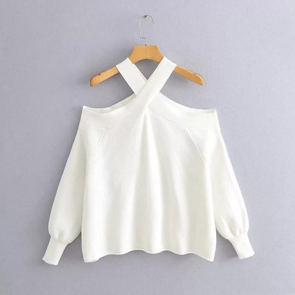 Women's Cross Halter Sweaters Spring Autumn Fashion Knitted Pullovers Soft Chic Tops - Frimunt Clothing Co.