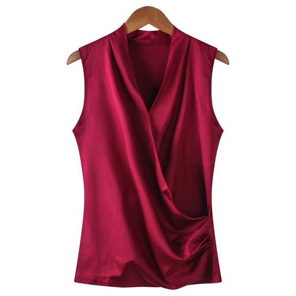 Women's Smooth Satin Sleeveless V-neck Top Slim Fit - Frimunt Clothing Co.