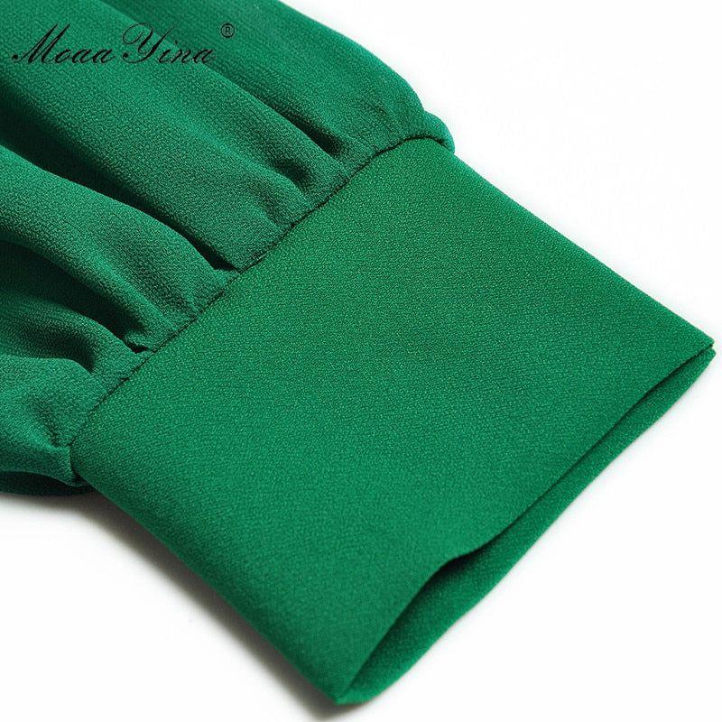 New Arrival Women's Chiffon Dress Diagonal Collar Lantern Sleeve Loose Lace-up - Frimunt Clothing Co.