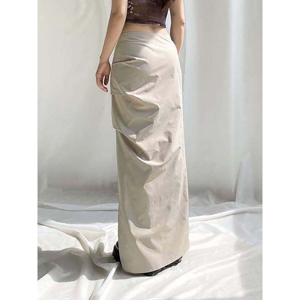 Women's Summer Mid Waist Long Skirts Side Folds Split Pencil Y2K Skirts - Frimunt Clothing Co.