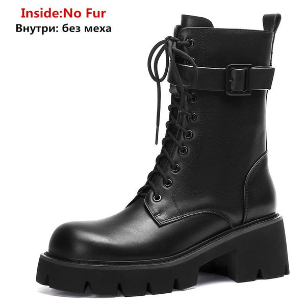 New Full Genuine Leather Women's Boots Buckle Zipper Autumn Winter Ankle Boots - Frimunt Clothing Co.