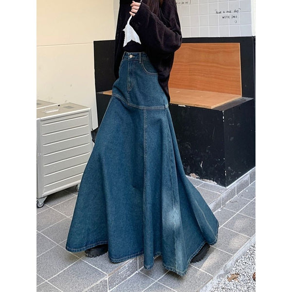 Women's Long Slimming A-Line Casual Denim Skirt - Frimunt Clothing Co.