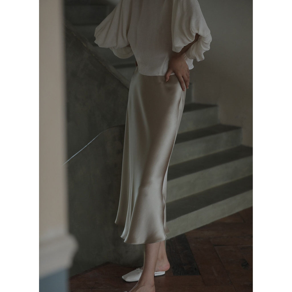 Summer Midi Satin Elegant High Waist A Line Women's Long Skirts - Frimunt Clothing Co.