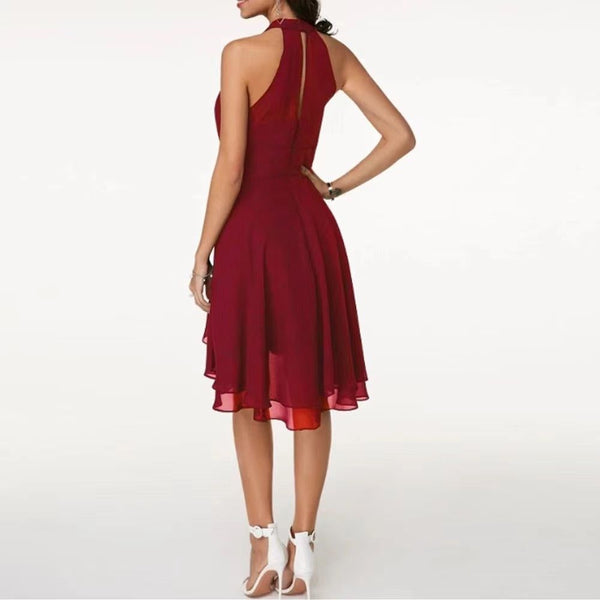 Women's Elegant Halter Sleeveless Midi Dress Summer Chiffon Solid Colors - Frimunt Clothing Co.