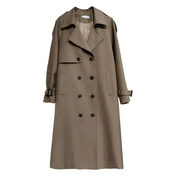 Spring Autumn Women's Trench Coat Windbreaker Plus Size Double Breasted Long Chic
